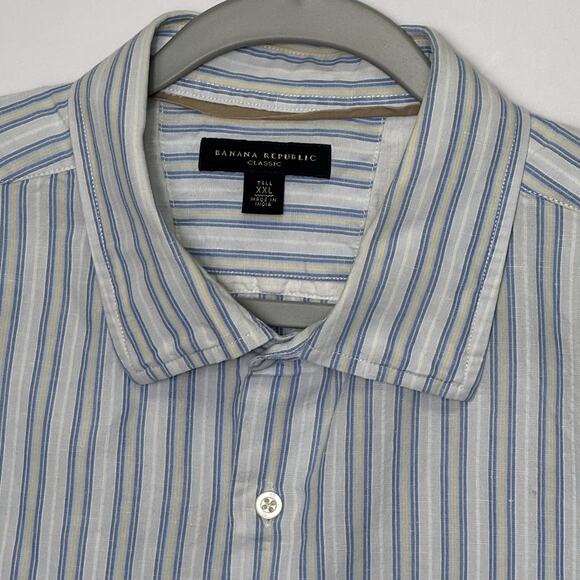 Banana Republic Classic XXL Tall Linen Cotton Shirt Blue White Stripe Long Sleev - Picture 4 of 13